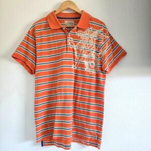 Austin Clothing Y2K Dragon Striped Polo Shirt Orange Size M Short Sleeve